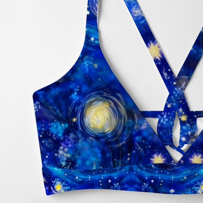 Purplehecate Moonlit Witch & Starry Cat Crisscross Tie-Back Bikini Set