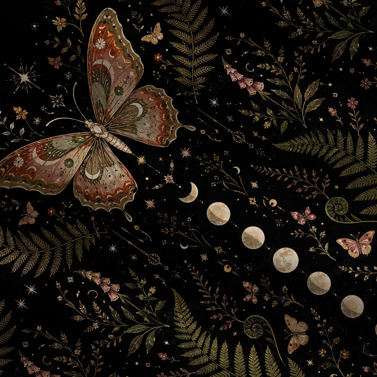 Purplehecate Moon Moth in the Enchanted Forest Tie Shoulder Maxi Dress