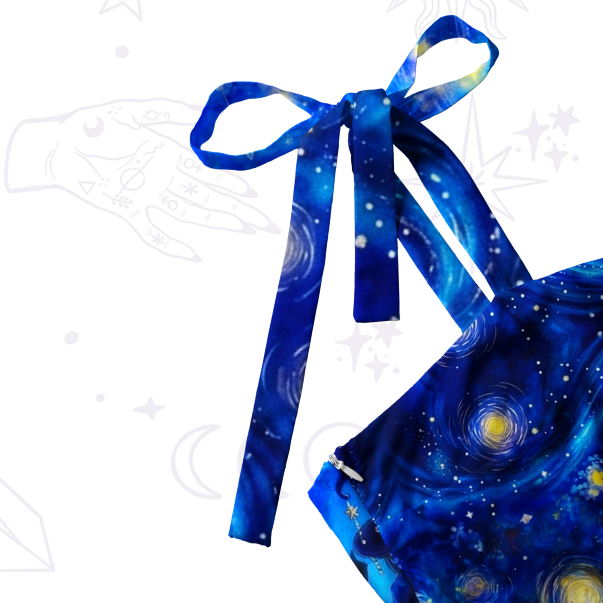 Purplehecate Moonlit Witch & Starry Cat Tie Shoulder Maxi Dress