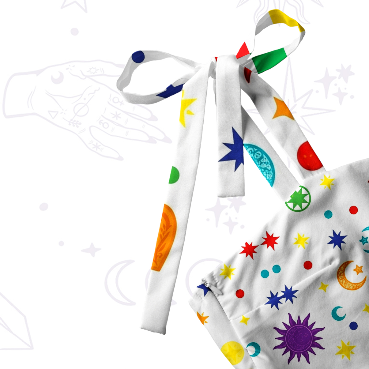 Purplehecate Celestial Rainbow Blocks Tie Shoulder Maxi Dress