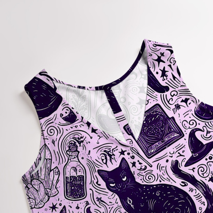 Purplehecate Midnight Black Cat Witch Potion Wide Leg Jumpsuit