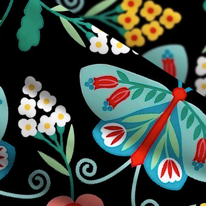Purplehecate Midnight Butterfly Garden Wide Straps Maxi Dress