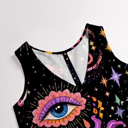 Purplehecate Groovy Hippie Flower Eyes Wide Leg Jumpsuit