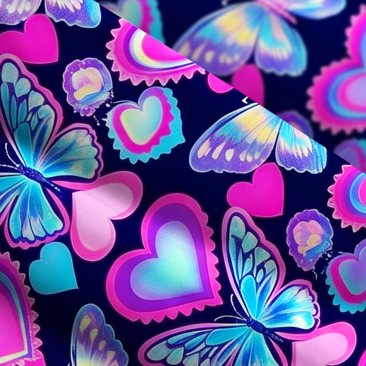 Purplehecate Midnight Neon Heart Butterfly Wide Straps Maxi Dress
