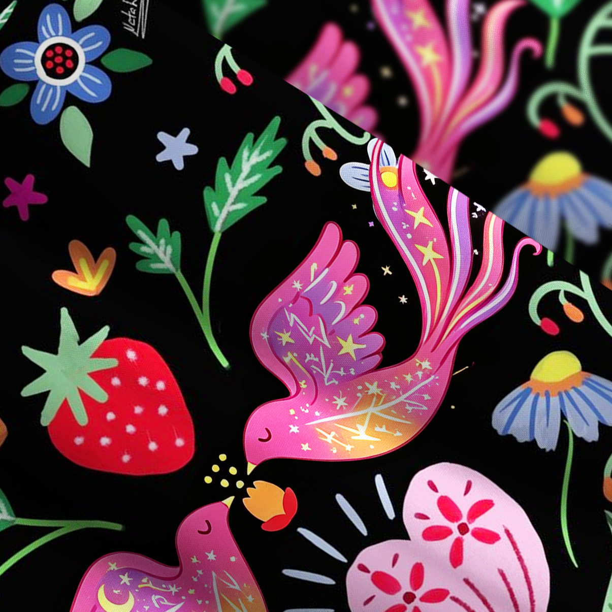 Purplehecate Mystic Forest Birds & Blooms Wide Straps Maxi Dress