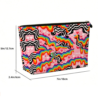 Purplehecate Groovy Melty Rainbow Hearts Wavy Zip Makeup Bag