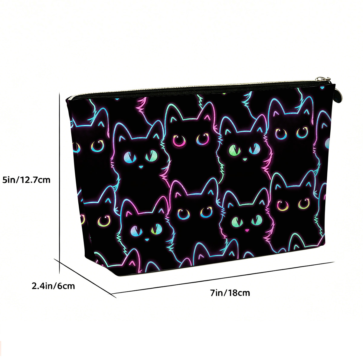 Purplehecate Neon Glow Stacked Cats Zip Makeup Bag