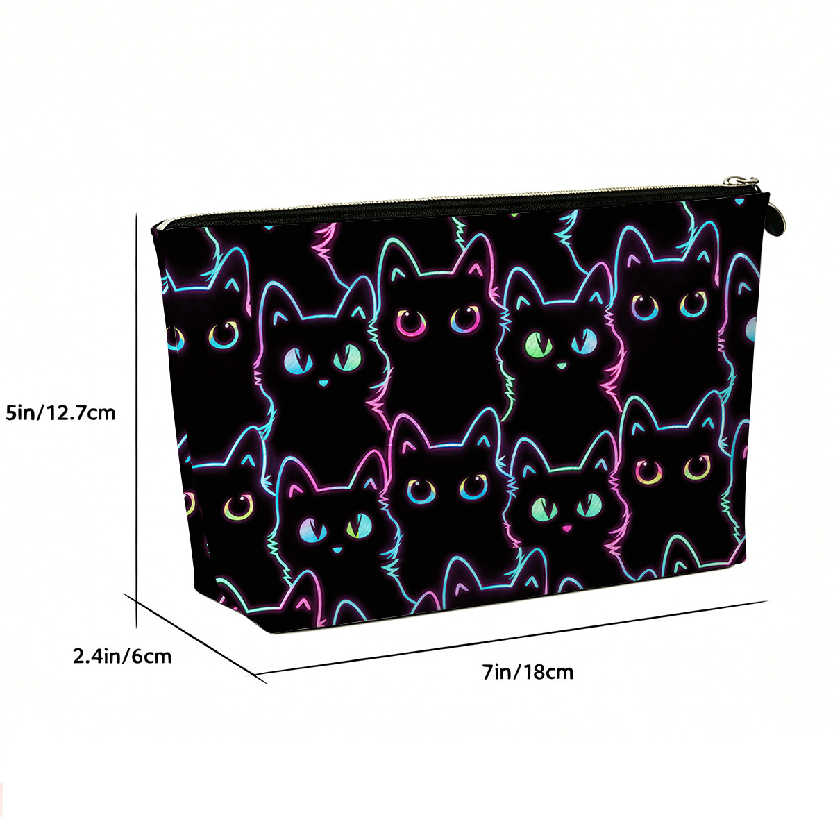 Purplehecate Neon Glow Stacked Cats Zip Makeup Bag