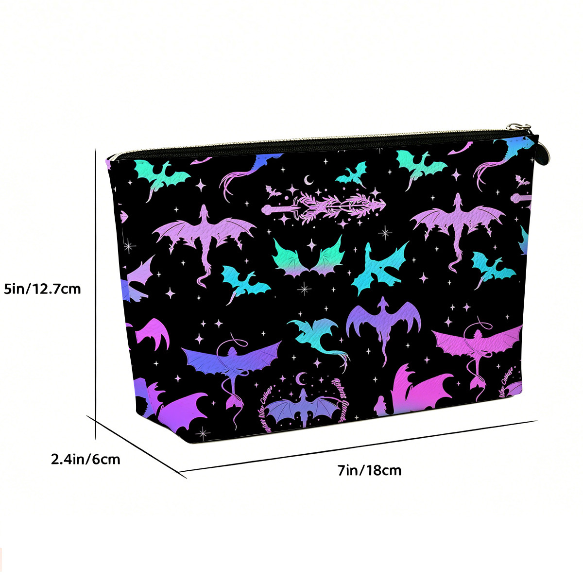 Purplehecate Neon Fantasy Dragon Allover Zip Makeup Bag
