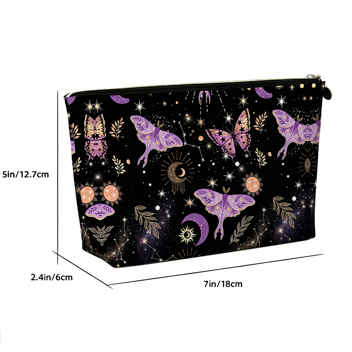 Purplehecate Starry Night Lunar Moth Zip Makeup Bag
