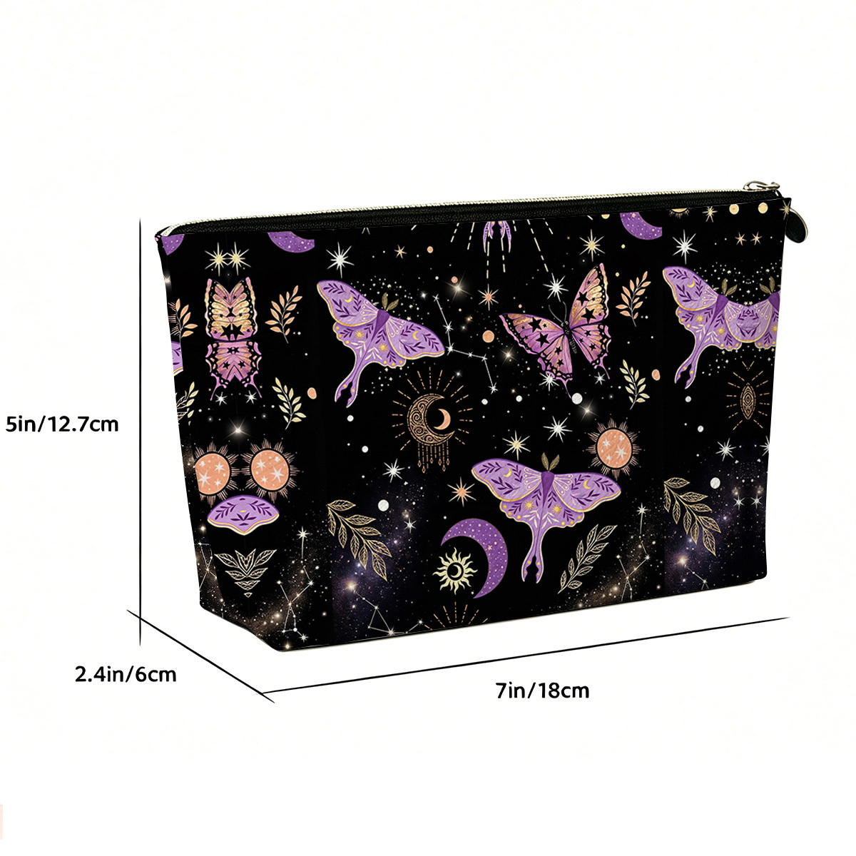 Purplehecate Starry Night Lunar Moth Zip Makeup Bag