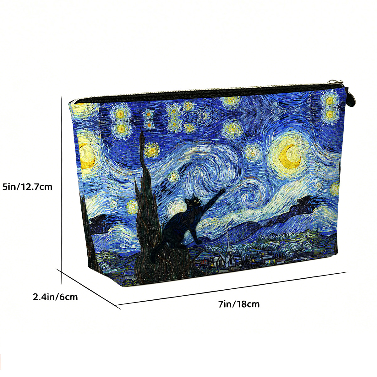 Purplehecate Witch Cat Under the Starry Night Zip Makeup Bag