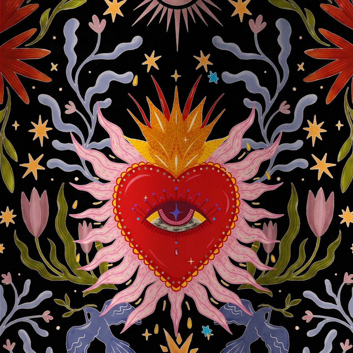 Purplehecate Sacred Flame Heart All Over Print T-Shirt