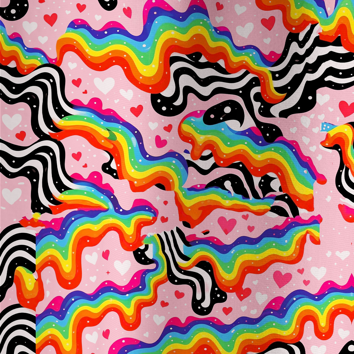 Purplehecate Groovy Melty Rainbow Hearts Wavy All Over Print T-Shirt