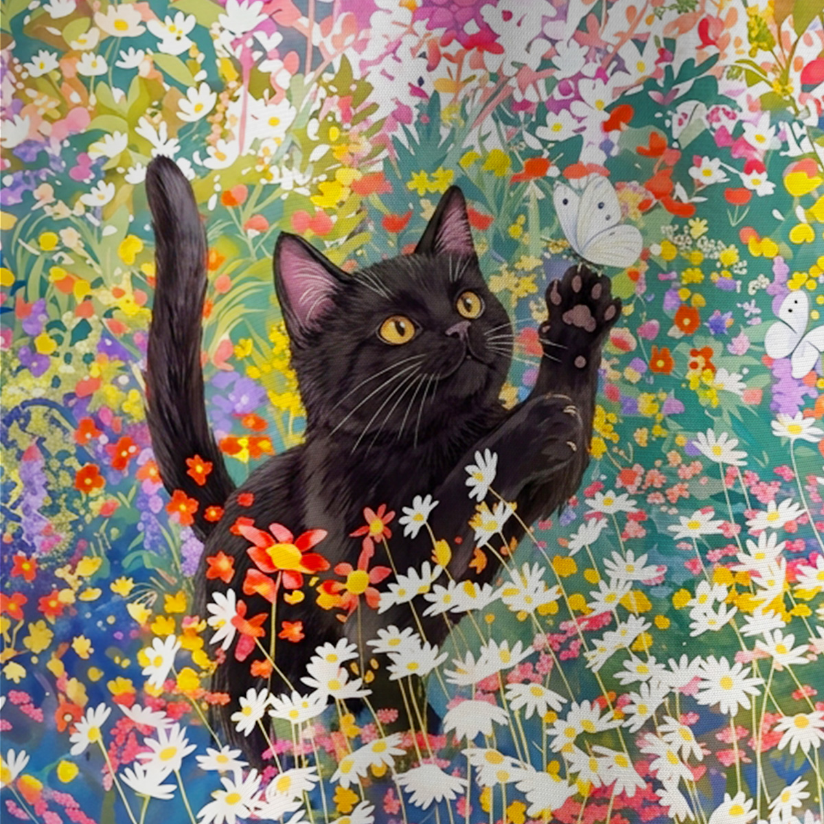 Purplehecate Black Cat in Wildflower Garden All Over Print T-Shirt