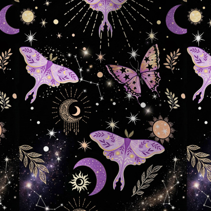 Purplehecate Starry Night Lunar Moth All Over Print T-Shirt