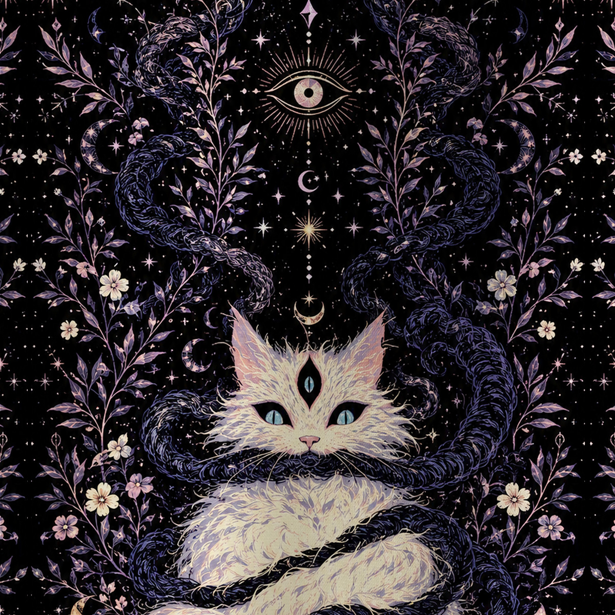 Purplehecate Moon Phase Oracle Cat All Over Print T-Shirt