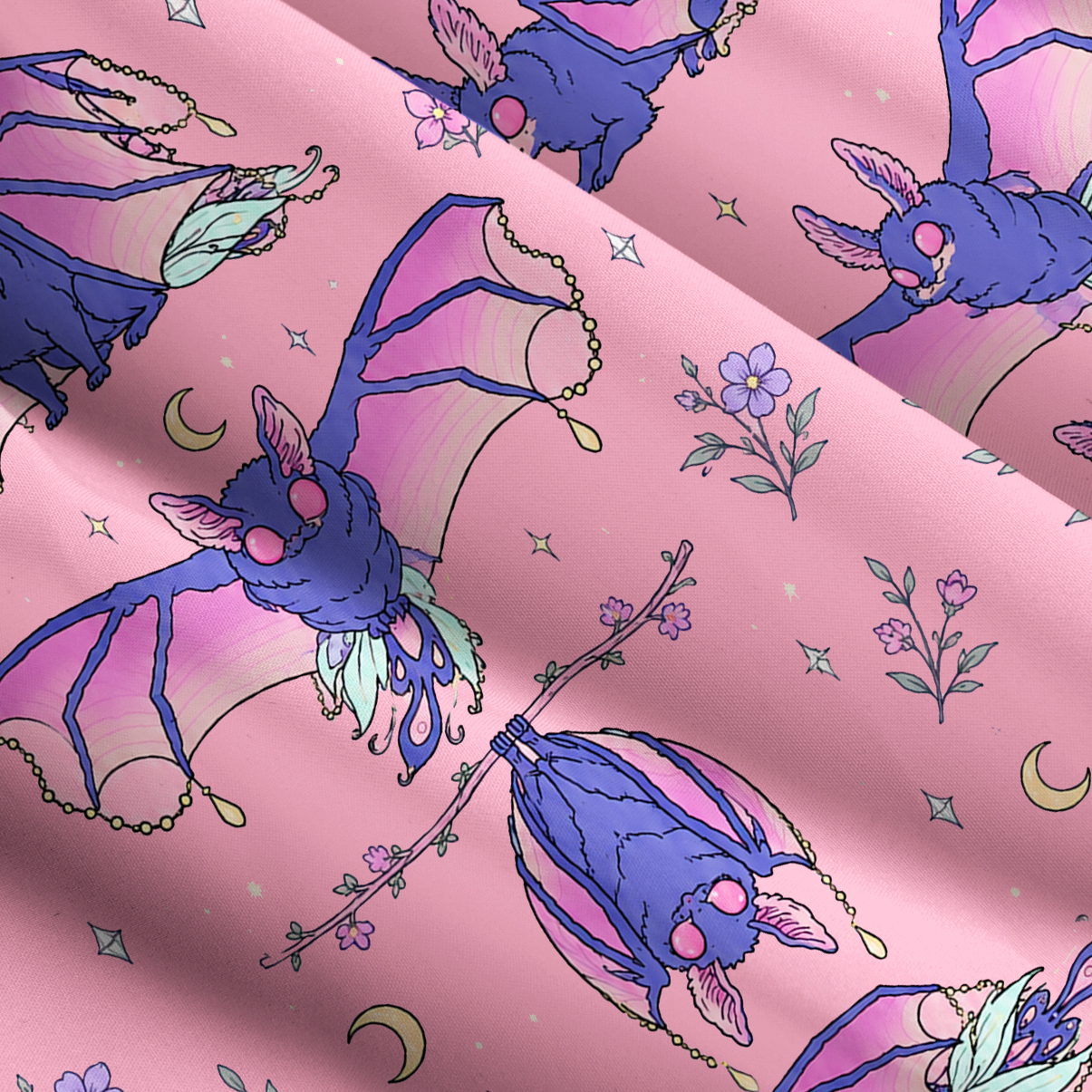 Purplehecate Midnight Bat Print Wide Straps Maxi Dress