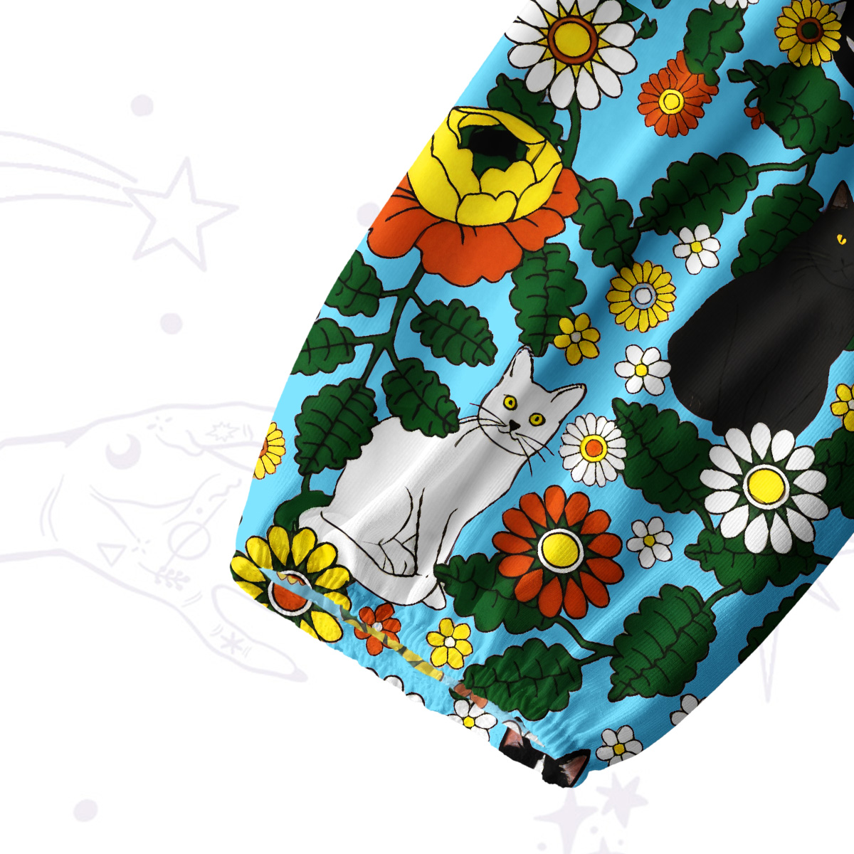 Purplehecate Daisy Cat  Garden Split Neck Tie Blouse