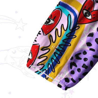 Purplehecate Cosmic Love Eyes Graffiti Split Neck Tie Blouse