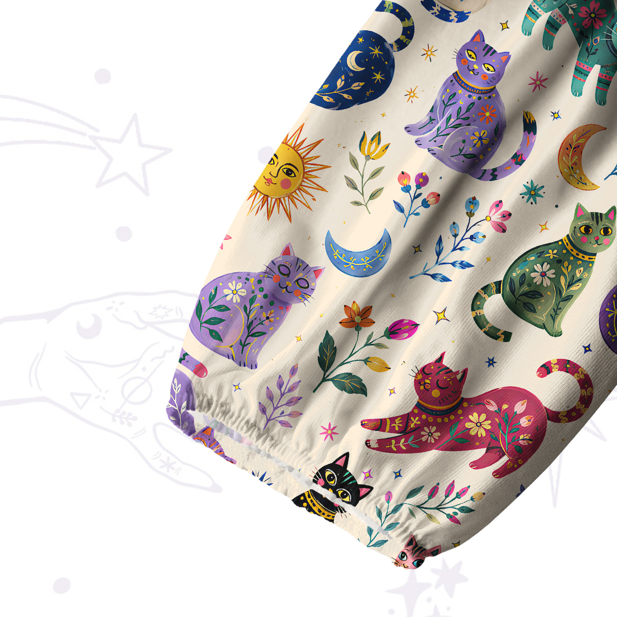 Purplehecate Rainbow Magic Cats Split Neck Tie Blouse