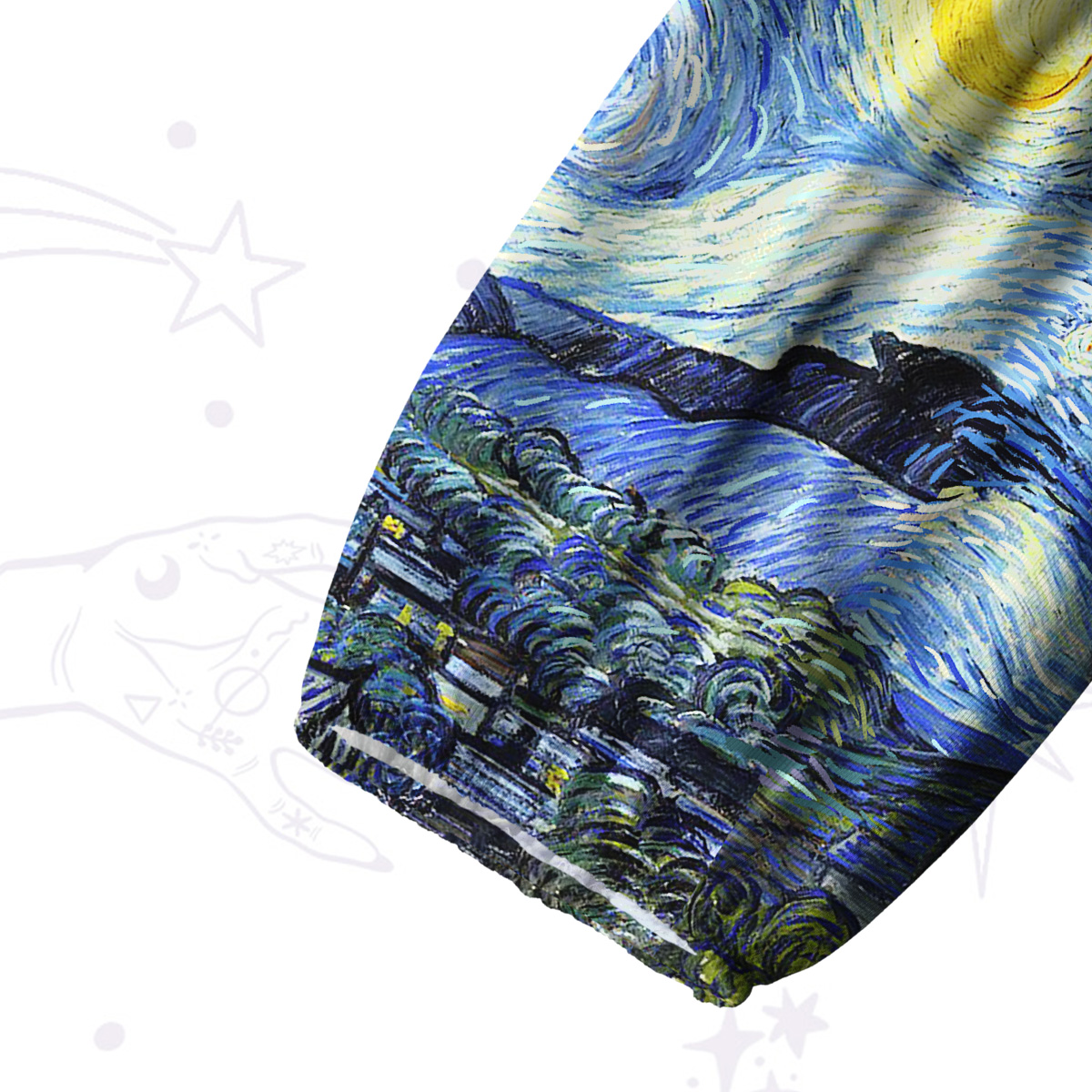 Purplehecate Witch Cat Under the Starry Night Split Neck Tie Blouse