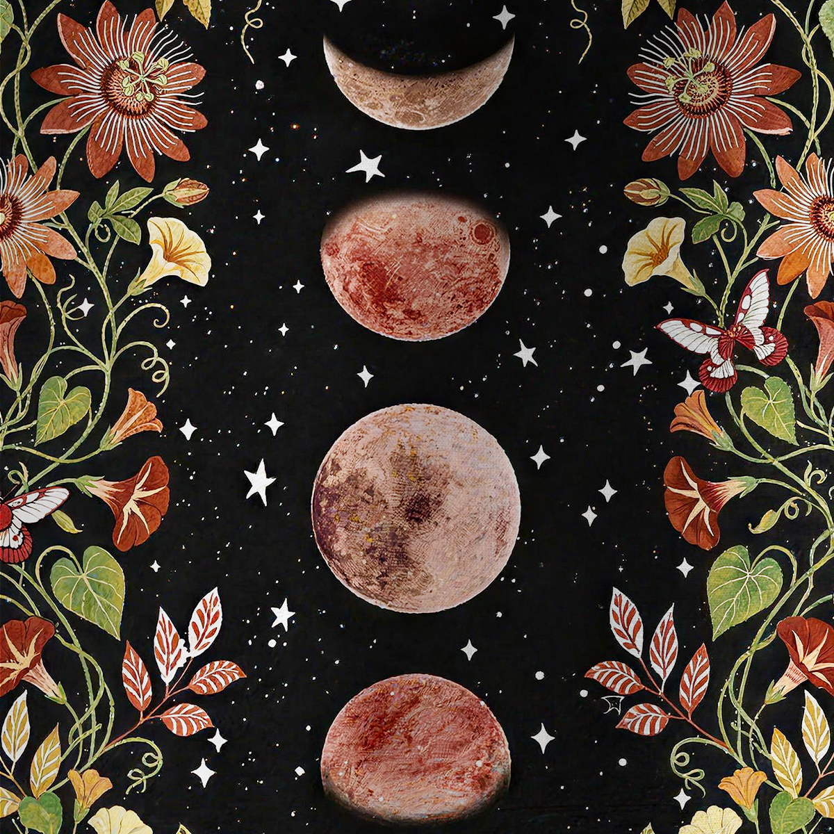 Purplehecate Moon Phase Floral All Over Print T-Shirt