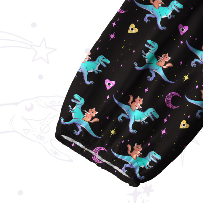 Purplehecate Witch Cat Rides the Dino Split Neck Tie Blouse