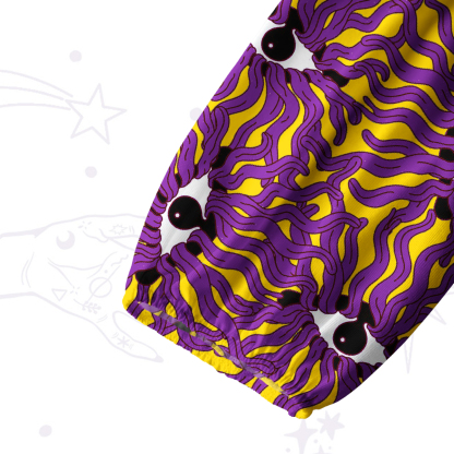 Purplehecate Psychedelic Wave Eyes Split Neck Tie Blouse
