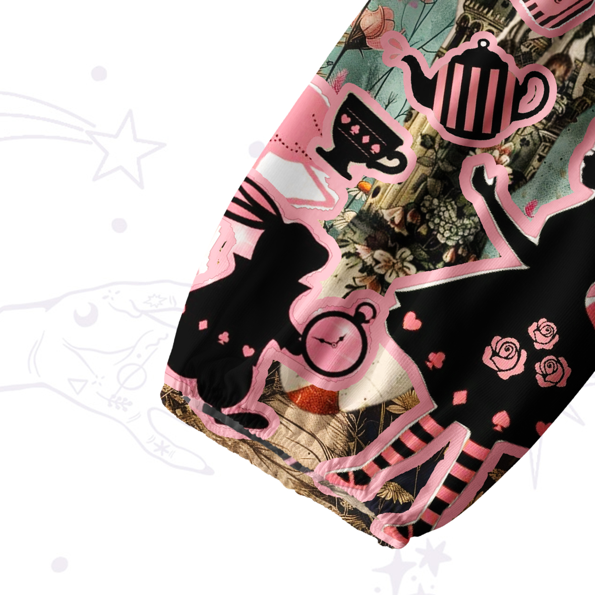Purplehecate Wonderland Alice's Tea Party Split Neck Tie Blouse