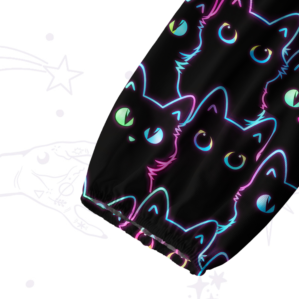 Purplehecate Neon Glow Stacked Cats Split Neck Tie Blouse