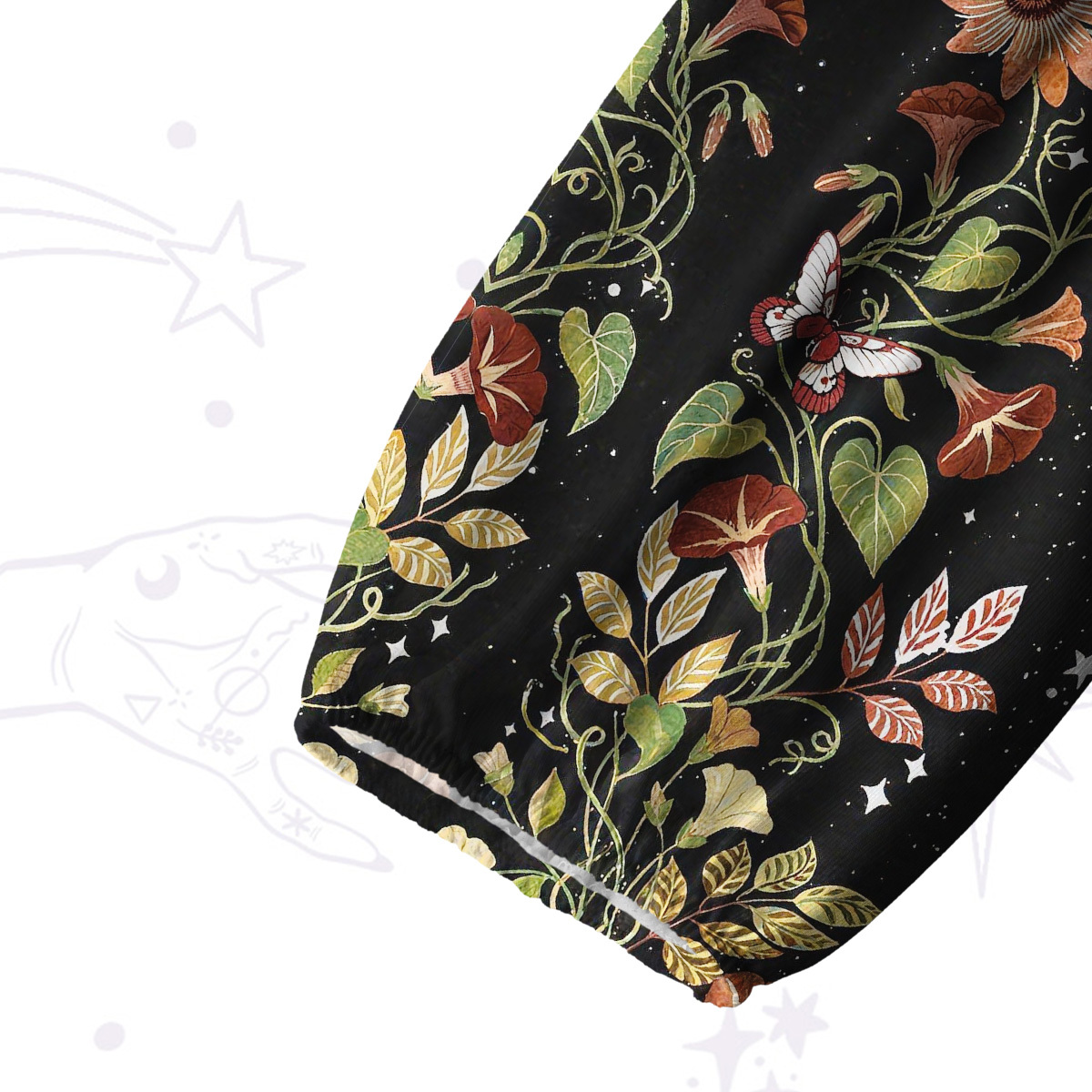 Purplehecate Moon Phase Floral Split Neck Tie Blouse
