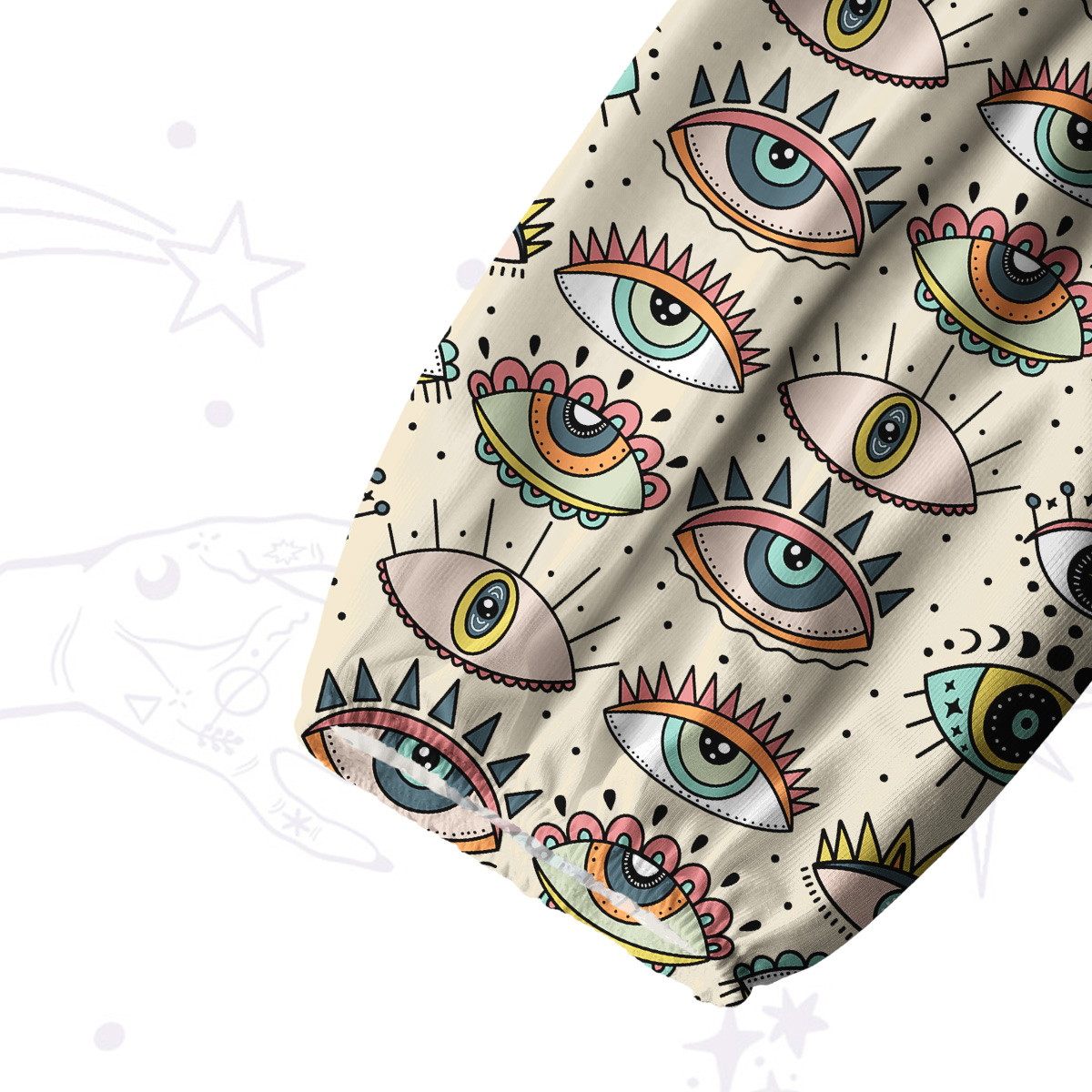 Purplehecate Evil Eye Pattern Split Neck Tie Blouse