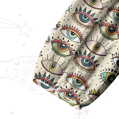 Purplehecate Evil Eye Pattern Split Neck Tie Blouse