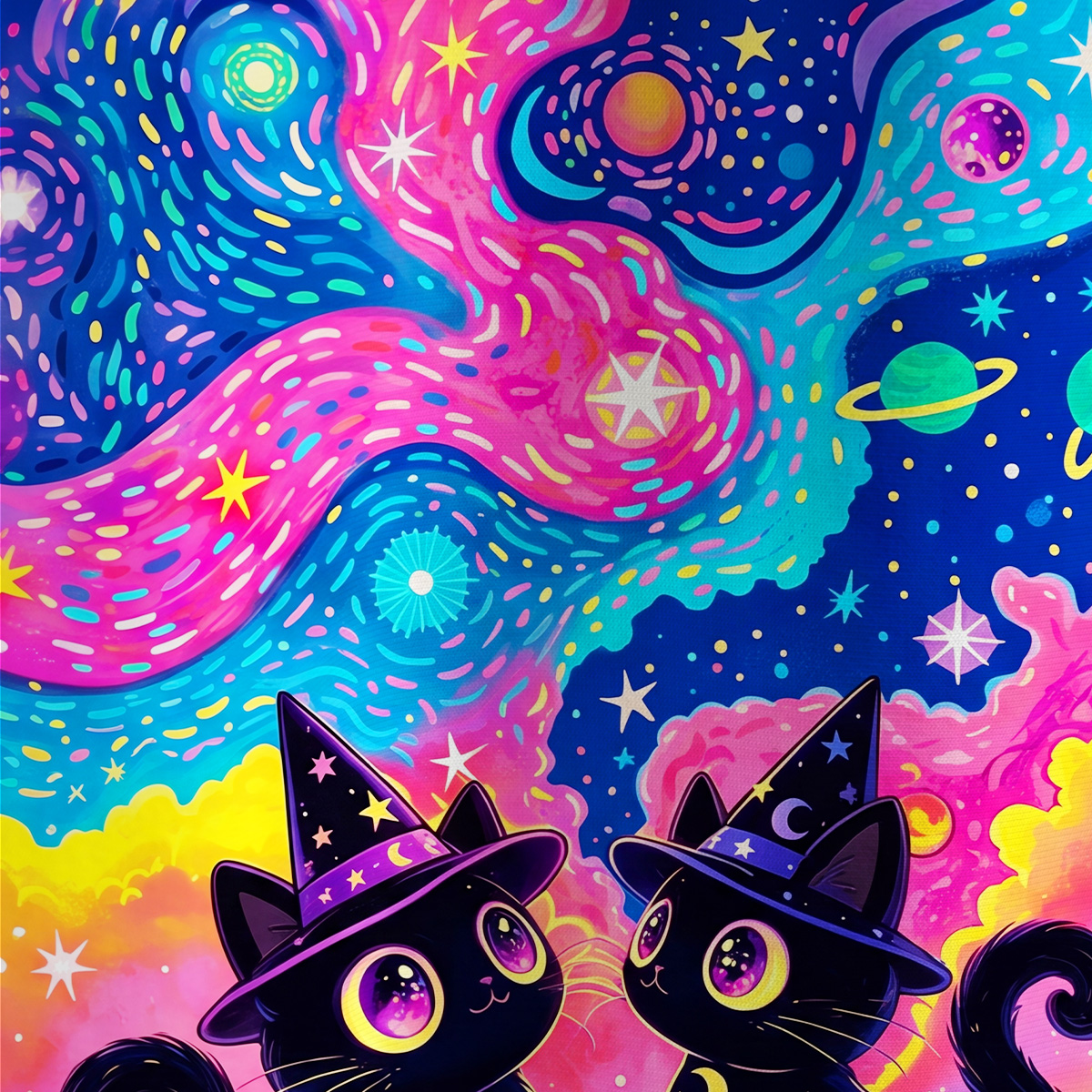 Purplehecate Whispers of the Universe Black Cat All Over Print T-Shirt