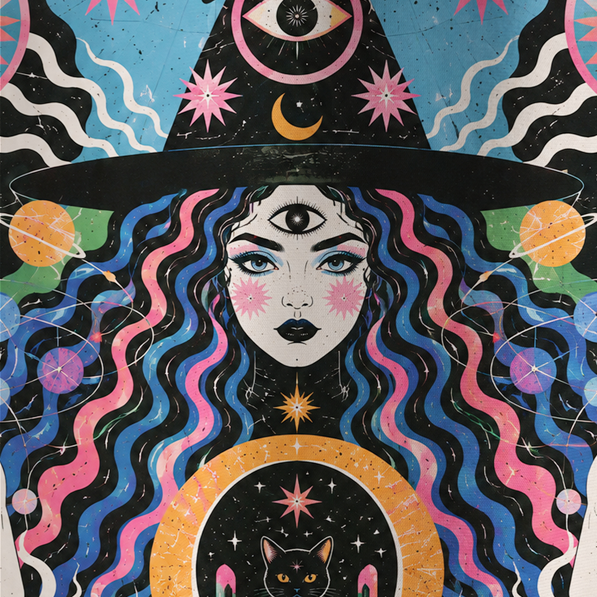 Purplehecate Enchanted Oracle Witch and Cat All Over Print T-Shirt