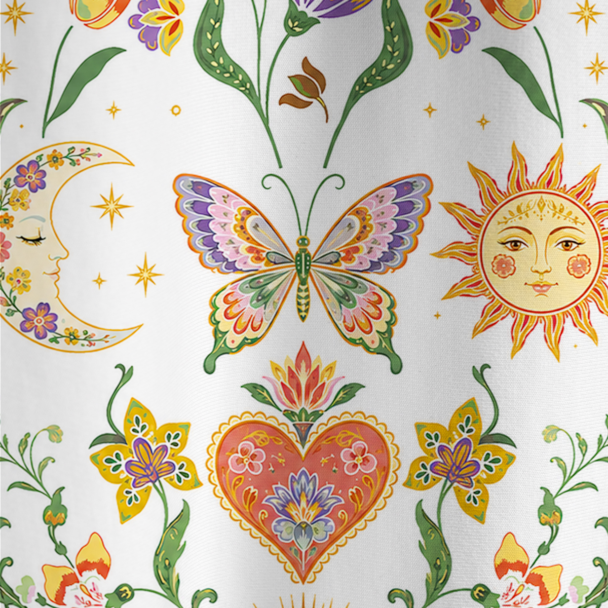 Purplehecate Boho Sun Moon Heart & Eye All Over Print T-Shirt