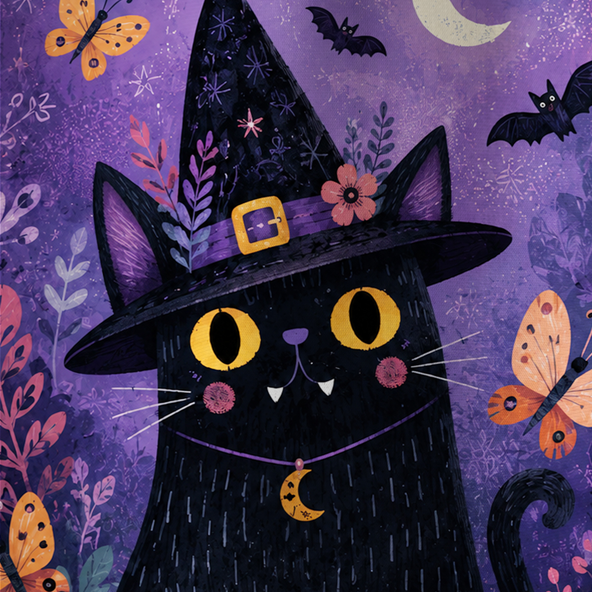 Purplehecate Halloween Witch Cat Moonlight All Over Print T-Shirt