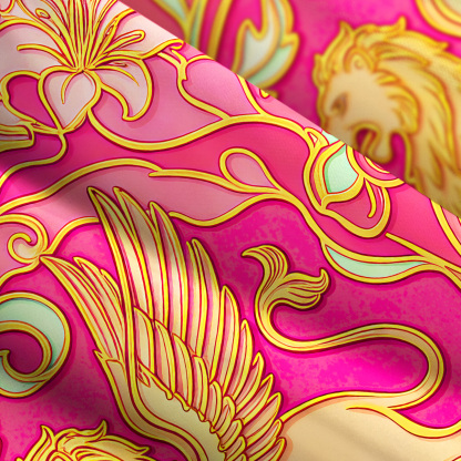 Purplehecate Baroque Lion & Deer Heraldry Wide Straps Maxi Dress