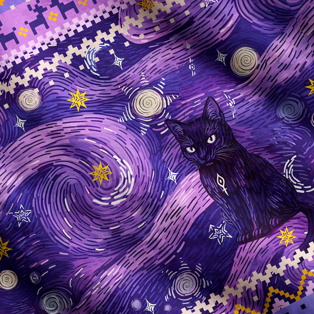 Purplehecate Mystic Cat Beneath the Cosmic Veil Ugly Cardigan Sweaters