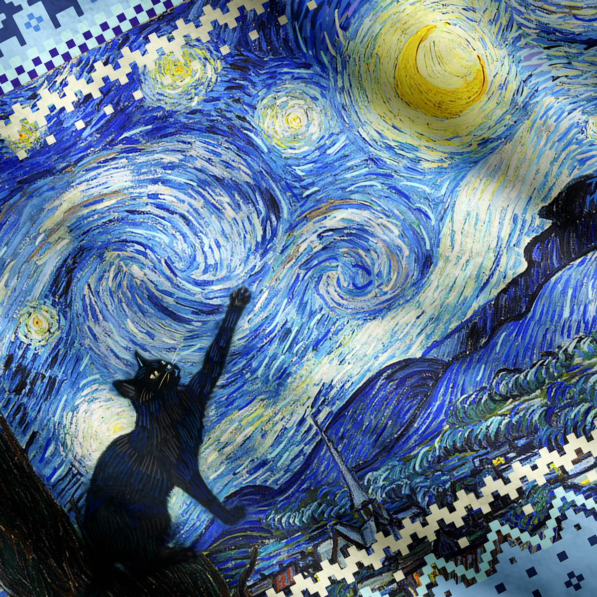 Purplehecate Witch Cat Under the Starry Night Ugly Cardigan Sweaters