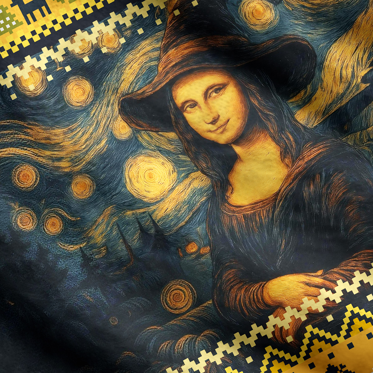 Purplehecate Mona Lisa Under the Starry Sky Ugly Cardigan Sweaters