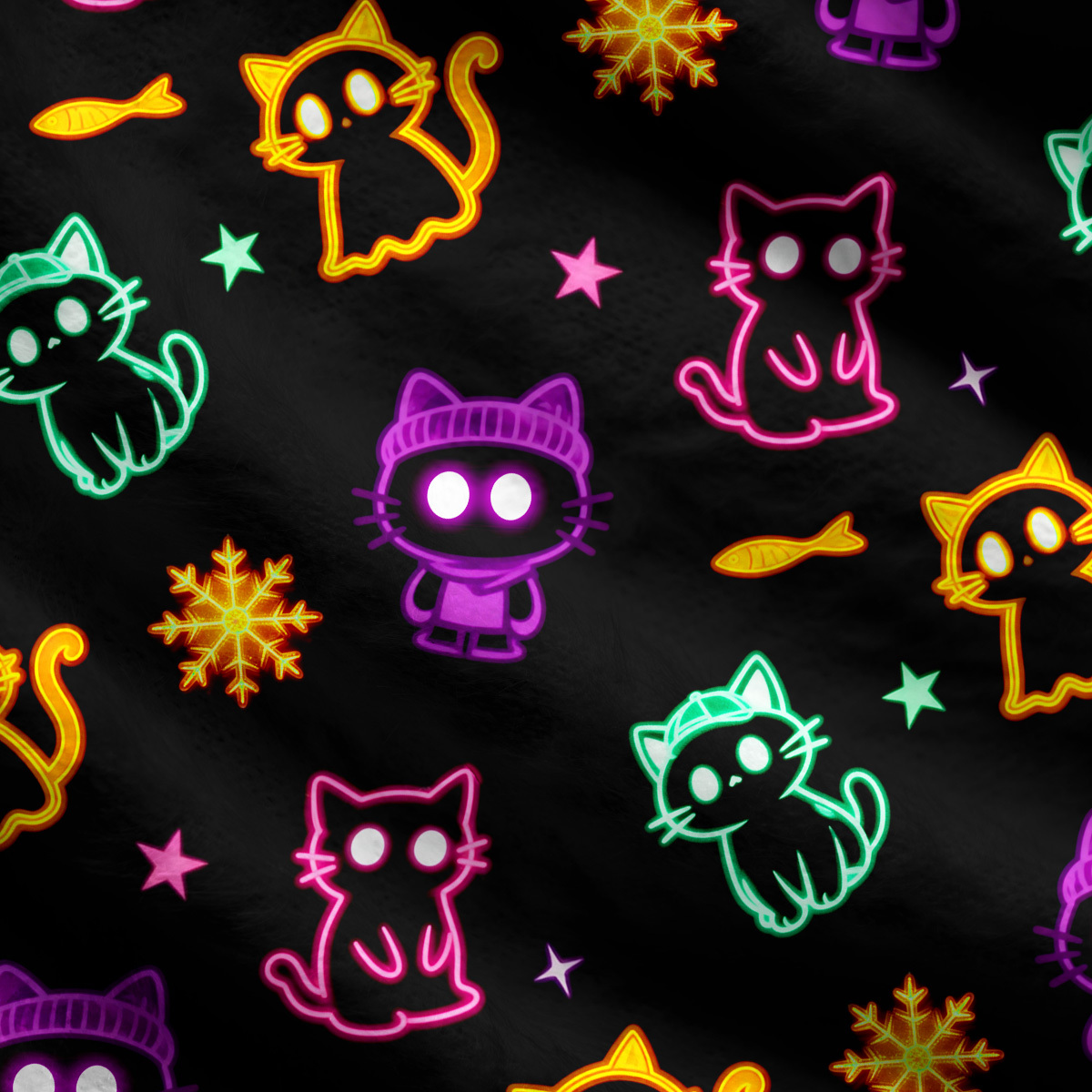 Purplehecate Neon Cat Party Ugly Cardigan Sweaters