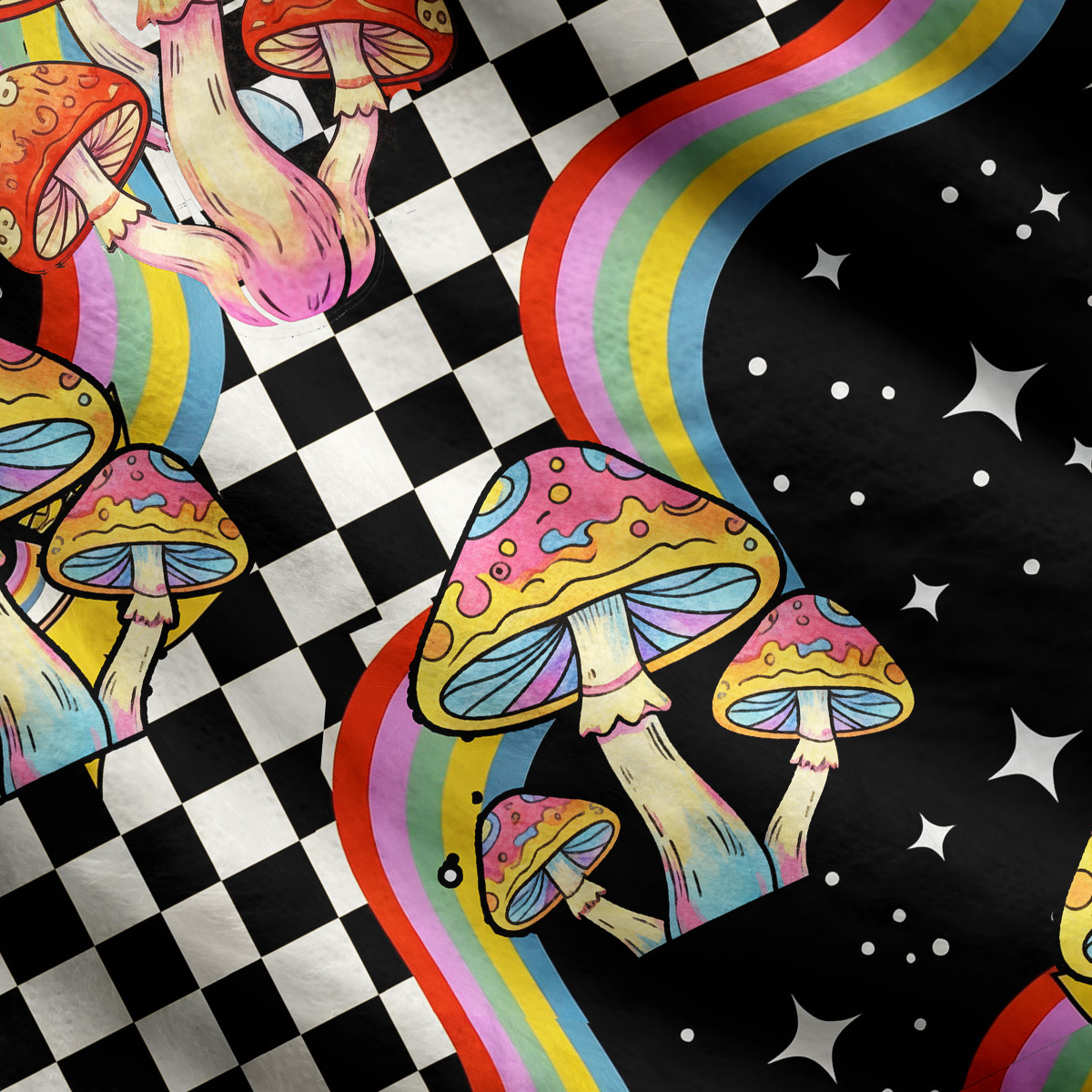 Purplehecate Trippy Rainbow Mushrooms Ugly Cardigan Sweaters