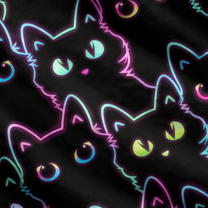 Purplehecate Neon Glow Stacked Cats Ugly Cardigan Sweaters
