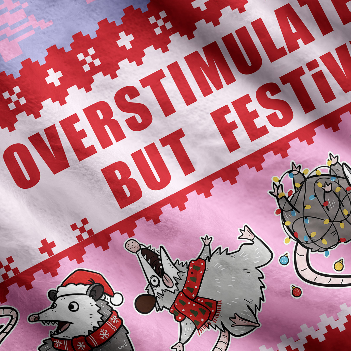 Purplehecate Overstimulated But Festive Possum Ugly Cardigan Sweaters