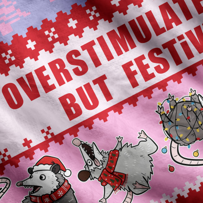 Purplehecate Overstimulated But Festive Possum Ugly Cardigan Sweaters