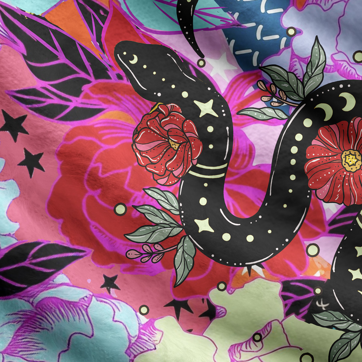 Purplehecate Enchanted Black Serpent & Floral Pattern Ugly Cardigan Sweaters
