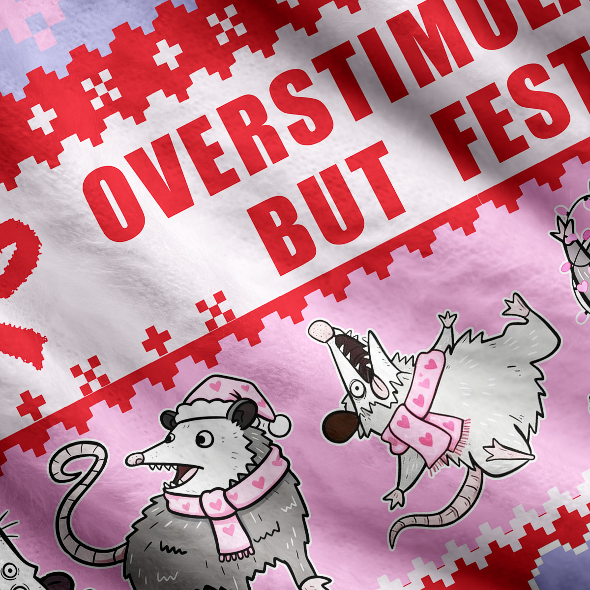 Purplehecate Overstimulated But Festive Possum Valentine Ugly Cardigan Sweaters