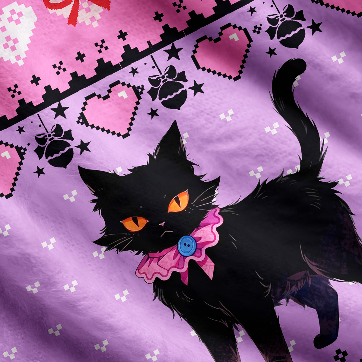 Purplehecate Witchy Black Cat Heart Ugly Cardigan Sweaters